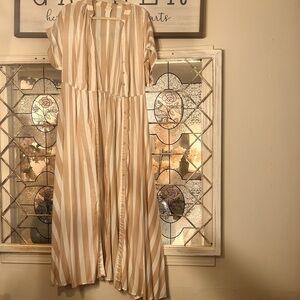 Worn twice! H&M Striped Tan and White Maxi Dress Size Medium